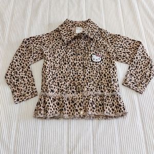 Hello Kitty Girls Denim Jean Leopard Print Jacket